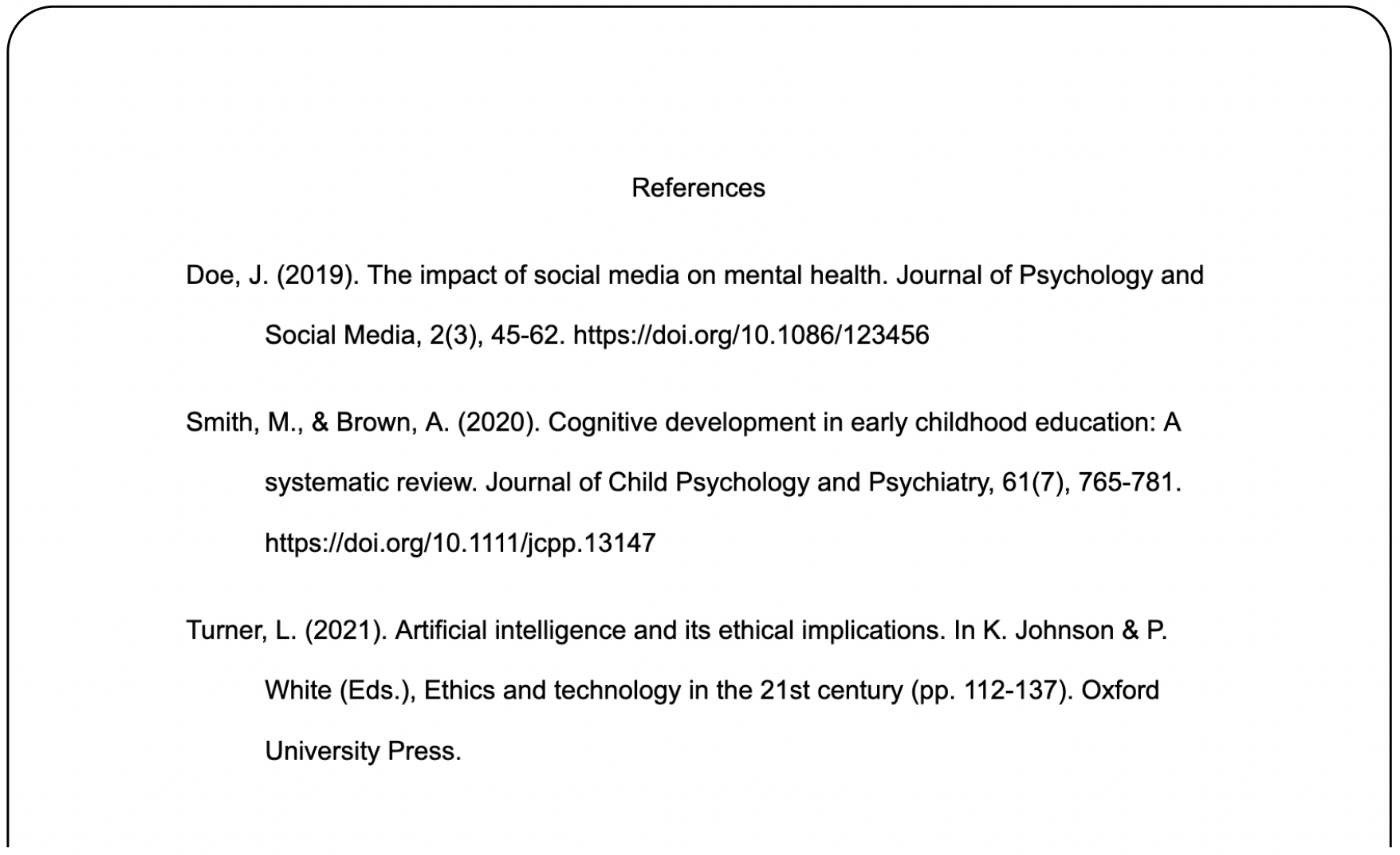 Screenshot of an APA reference page