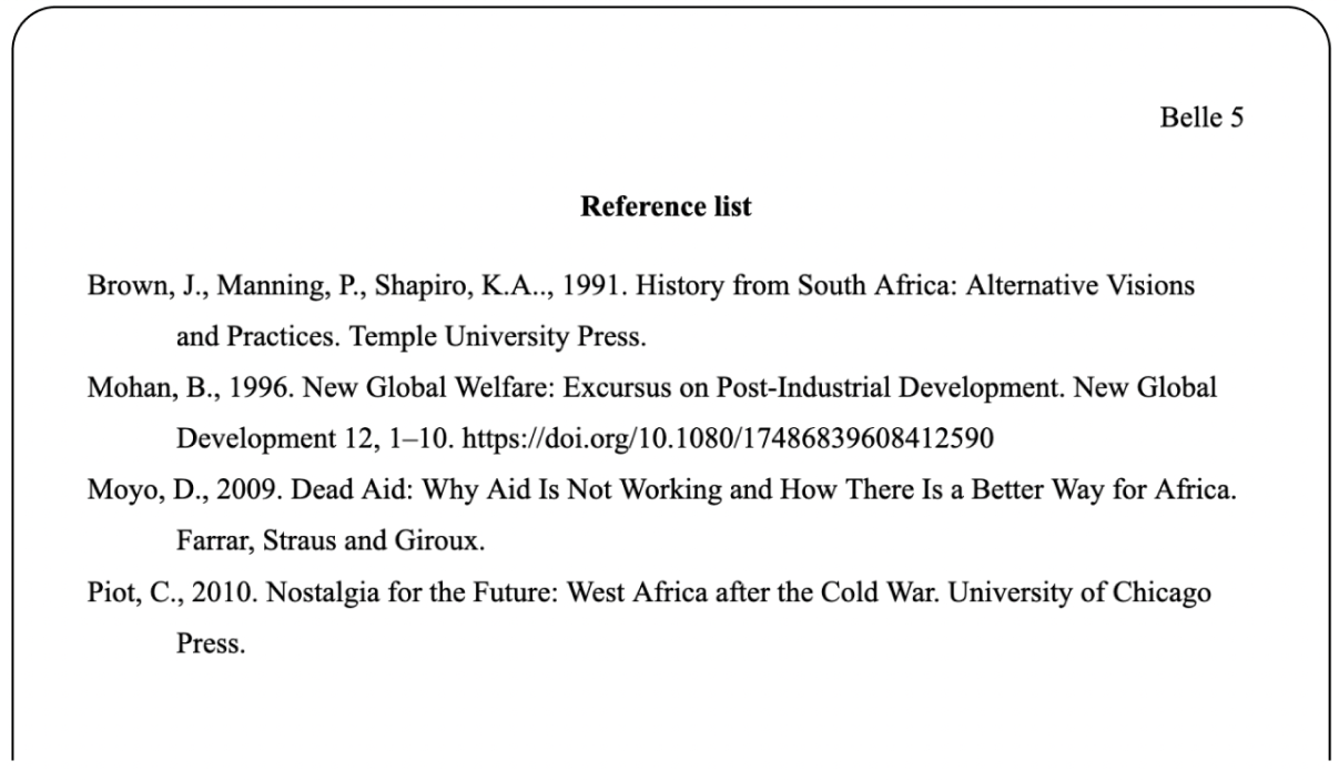 Screenshot of a Harvard reference page